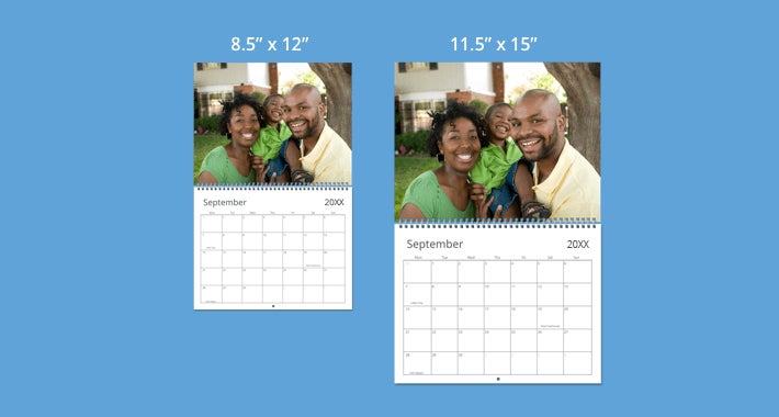 Custom calendar size options displayed with different layout previews